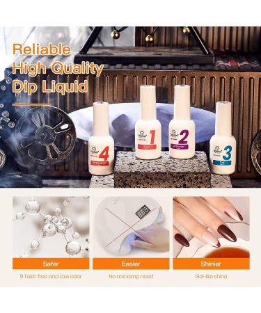 Glowing Attraction Collection Nail Dipping Powder Set - Orange, Burgundy, Red, Purple - Manicure Kit with Base, Top Coat, Activator, and Brush Saver - Buy Online on GoSupps.com