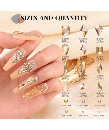 Champagne Gold Nail Rhinestones & Beads Set - 3220Pcs Flatback Gems & Round Beads for Nail Design Makeup & Acrylic Nails - A01-Champagne Gold-2 Boxes - Buy Online on GoSupps.com