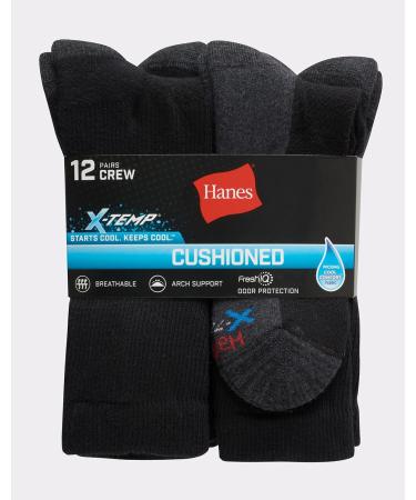 Hanes Men's X-Temp Cushioned Crew Socks 12-Pack (12-14) - Black - Buy Online on GoSupps.com