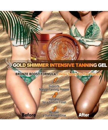 Golden Shimmer Tanning Gel-Browning Tan Accelerator-Hydrating Bronze Enhancer with Carrot & Coconut | Tanning Cream for Sun/Tanning Bed Use (5 Fl Oz) - Buy Online on GoSupps.com