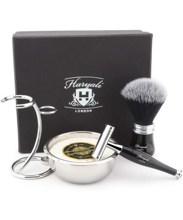 Haryali London Luxurious 5-Part Shaving Set for Men | Double-Sided Razor Black Brush Stand Soap & Bowl - International Shipping Available - Buy Online on GoSupps.com