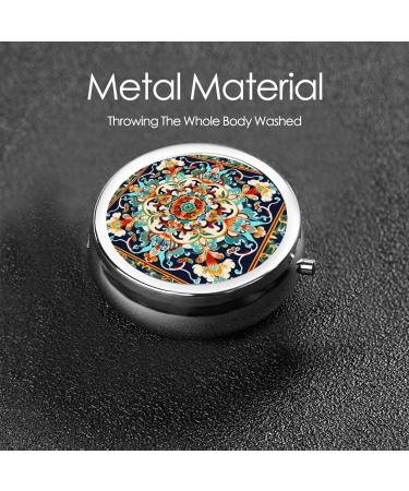 Colorful Floral Patterns Portable Metal Pill Box | Round Mini 3-Compartment | Ideal for Travel & Small Pills - Buy Online on GoSupps.com