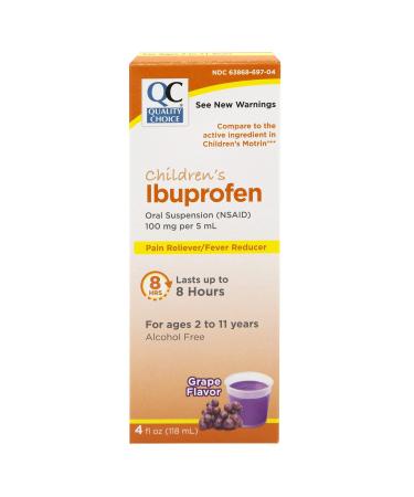 Quality Choice Children's Ibuprofen 100mg Oral Suspension Pain/Fever Reducer Grape Flavor 4 FL OZ