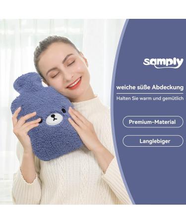 Cozy Large 2L Hot Water Bottle with Soft Animal Cover - Dark Blue Bear for Pain Relief Perfect Gift for Family & Kids - Buy Online on GoSupps.com