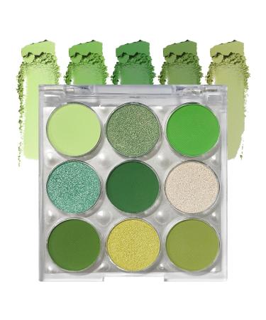 Green Glitter Eyeshadow Palette 9 Colors Matte Waterproof Eyeshadow Makeup Pallete Blendabale Long Lasting Highly Pigmented Shimmer Eye Shadow Palette Green Christmas Party Halloween Daily Makeup
