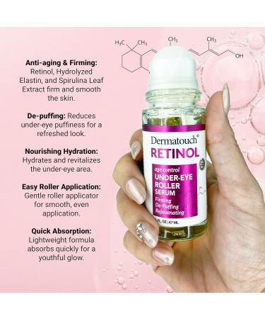 Dermatouch Retinol Under Eye Roller Serum With Vitamin C & E Elastin Spirulina Caffeine and Glycerin Hydrating Formula with Cooling Applicator Clean Daily Skin Care Made in USA 1.6 Oz - Buy Online on GoSupps.com