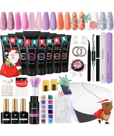 Poly Nail Gel Kit Phoenixy 8 Colours 15ml Poly Nail Gel Set with 36W UV/LED Nail Lamp Poly Nail Builder Extension Gel Starter Set Professional Nail Art at Home Gift for Women 29 Piece Set