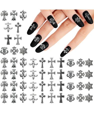 Nail Cross Charms 3D Heart Star Cross Gems - 60pcs Sliver Metal Punk Vintage Nail Art Supplies for Acrylic Nails - Buy Online on GoSupps.com