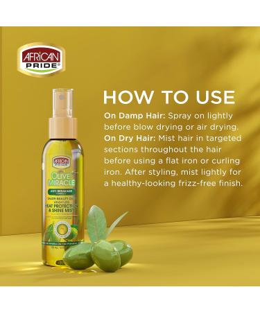 African Pride Olive Miracle Weightless Heat Protection & Hair Shine Mist Fights Humidity & Shields Against Heat Damage Enriched with Olive & Tea Tree Oils 4 oz - Buy Online on GoSupps.com