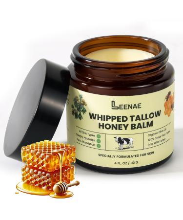 LEENAE Whipped Beef Tallow Moisturizer with Honey Grass Fed Tallow Face & Body Balm Unscented Natural Skin Cream with Olive Oil 4 oz
