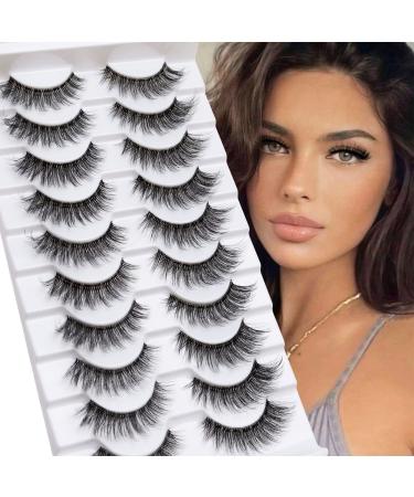 MilyBest Lashes Mink Cat Eye Lashes Fluffy Wispy Clear Band False Eyelashes Natural Look 10 Pairs Asian Spiky Anime Lashes That Looks Like Extensions Pack A-Chic | 18MM