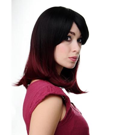 WIG ME UP H9705-2F118 Ladies Ombre Black & Aubergine Wig | Quality Shoulder Length Straight Wig with Curved Tips - Shop Internationally - Buy Online on GoSupps.com
