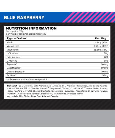 Optimum Nutrition ON Platinum PUMP Pre-Workout Intense and Caffeine-free Dietary Supplement with Fruitflow Beta-Alanine L-Arginine L-Citrulline Blue Raspberry Flavor 20 Servings 380 g - Buy Online on GoSupps.com
