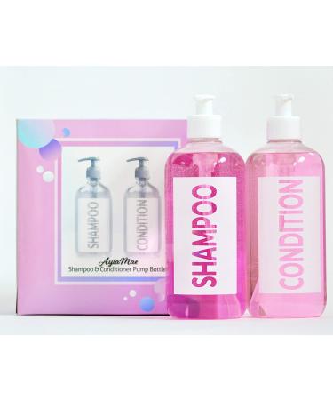 AylaMae Modern Refillable Shampoo and Conditioner Dispensers - 500ml PET Plastic Bottles with Leak Proof Pumps | Printed Labels - 16.9oz - Buy Online on GoSupps.com