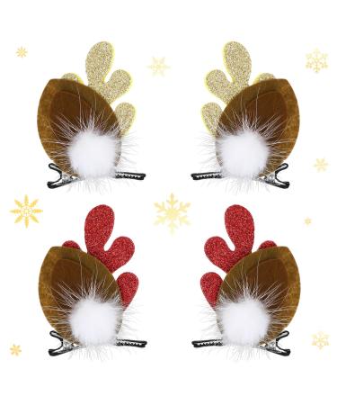 2 Pairs Christmas Hair Clip - Christmas Reindeer Antlers Headdress Cute Reindeer Antlers Ears Hairpins Christmas Party Hair Accessories for Girls Women