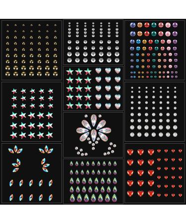 ZLXIN 10 Sheets Eye Body Face Gems Rhinestone Stickers Self Adhesive Rhinestones Rainbow Face Gems for Women Festival Accessory and Nail Art Decorations (Starlight style)