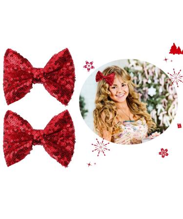 Sibba Bows Barrettes Hair Alligator Clips Hairpin 4 Inches Kawaii Big Fabric Hairbows Styling Accessory Girl Baby Toddler Decorating Braids Ponytails Halloween Day Christmas Party (2 PCS Red Sequins)