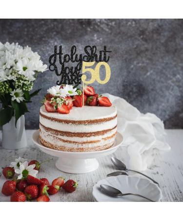 1Pc Holy Shit You are 50 Cake Topper Glitter Funny 50th Birthday Cake Pick for Happy 50th Cheers to 50 Years Old Birthday Party Cake Decorations Supplies Black Gold 50th - Buy Online on GoSupps.com
