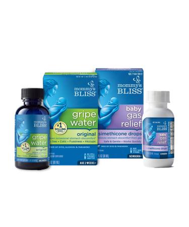 Mommy's Bliss Gripe Water Original 2 Fl Oz & Baby Gas Relief Drops 1 Fl Oz Combo Pack, Helps Relieve Baby's Gas, Colic, Hiccups & General Fussiness, Safe & Gentle for Babies, Total 3 Fl Oz 2 Piece Assortment Gas Relief Dro