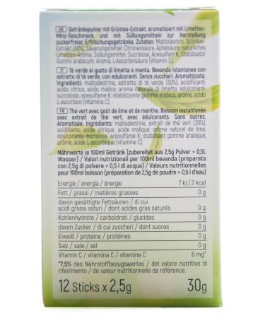 Intick Sugar-Free Iced Tea Lime & Mint | Vegan Green Tea Beverage Powder | 12x 0.5-1L | Low Calorie & Vitamin C - Buy Online on GoSupps.com