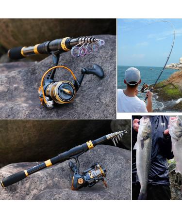 Soougayilang 2.4m Telescopic Fishing Rod & Spinning Roller Combo Carbon Fiber for Salt & Fresh Water Durable & Portable with Carrying Bag - Buy Online on GoSupps.com