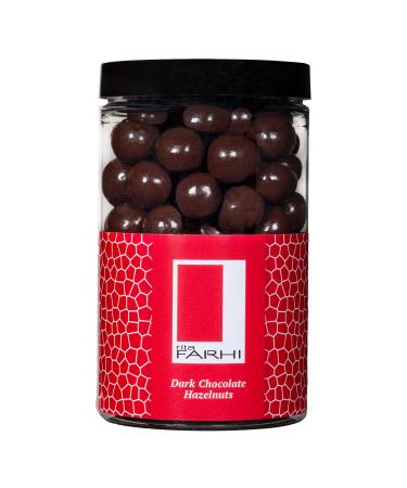 Rita Farhi Dark Chocolate Coated Hazelnuts in a Luxury Gift Jar 285g - New Palm Oil Free Recipe Dark Chocolate Hazelnuts