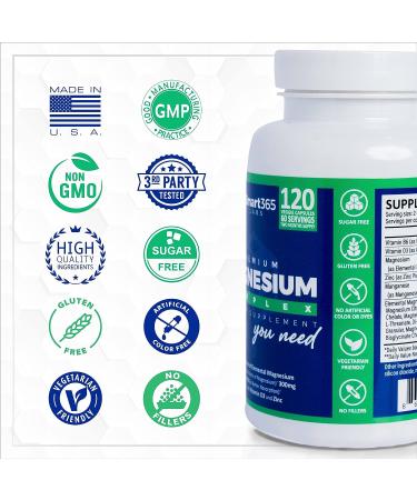 Premium Magnesium Complex | 1321mg Blend, 300mg Elemental Magnesium | Citrate, Chelate, Gluconate, L-Threonate, Malate, Oxide, Bisglycinate | 120 Capsules - Buy Online on GoSupps.com