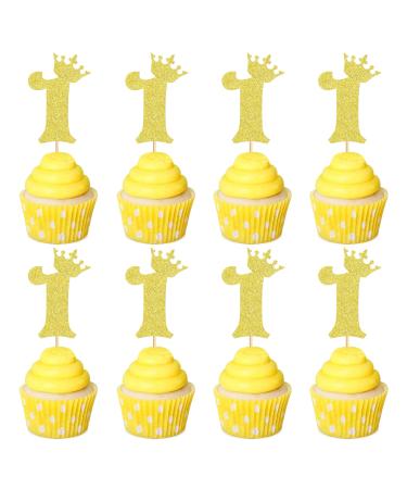 Ercadio 24 Pack Number 1 Cupcake Toppers 1st Birthday Cupcake Toppers Gold Glitter Number 1 Cupcake Picks First Happy Birthday Decorations for Baby Shower Anniversary Party Cake Supplies 1 Gold