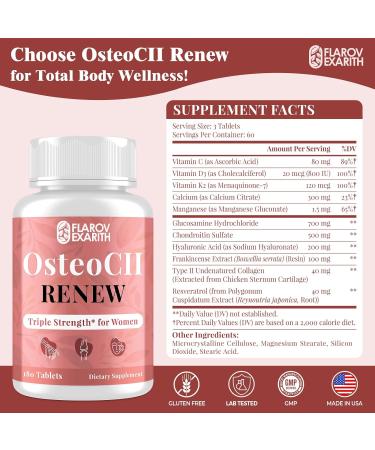 Joint Supplements for Women OsteoCII Renew Triple Strength Advanced Joint Bone & Skin Formula Collagen Glucosamine Chondroitin Calcium MK-7 Vitamin D3 Hyaluronic Acid 180 Tablets 180 Count (Pack of 1) - Buy Online on GoSupps.com