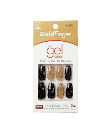 Gold Finger Gel Glam Design Nail  Press On Nails  Gel Nail Kit  Polish Free Manicure Long Length (GD16)