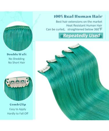 Runature Teal Remy Clip-In Hair Extensions - 35cm 25g Invisible & Easy Fit - Green Real Hair Clip-Ins - Buy Online on GoSupps.com