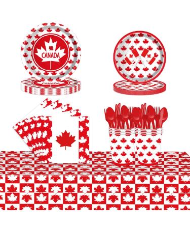 Red Maple Leaf Chinese Restaurant Paper Plate Family Theme Party Set Paper Cup Paper Tissue Paper Plate Knife Fork and Spoon Supplies 9 inch disc 24