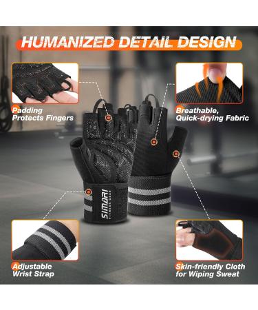 SIMARI Workout Gym Gloves Weight Lifting Gloves with Wrist Wrap Support SBR Pad Grip for Full Palm Protection - Fingerless - black - medium - Buy Online on GoSupps.com