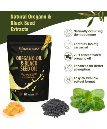 DefenseDose Oil of Oregano Black Seed Oil - 300 Softgels 6000mg Oregano Herb Strength 200mg Blackseed - High Carvacrol Thymoquinone for Antioxidant Immune Support - Non-GMO Softgel Supplement Capsule 300 Count (Pack of 1) - Buy Online on GoSupps.com