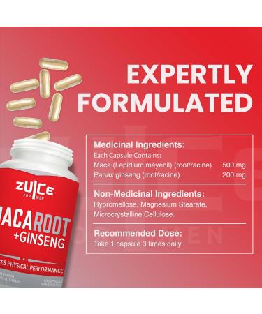 ZUICE For Men Maca Root with Ginseng Maca For Men Supports Energy and Vitality Made with Maca Powder and Panax Ginseng Root 60 Capsules - Buy Online on GoSupps.com