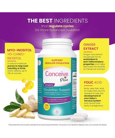 Conceive Plus Ovulation Support - PCOS Vitamins for Regulating Menstrual Cycles - 120 Capsules - Buy Online on GoSupps.com