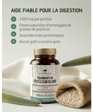 Psyllium Blond with Probiotics 1400 mg - 99% Pure Integuments - 60 Capsules - Transit Digestion Intestinal Function - Dietary Fiber with Psyllium Husk & Probiotic Complex 6 Billion CFU - Buy Online on GoSupps.com