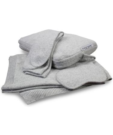 Jet&Bo 100% Pure Cashmere Travel Set: Blanket Eye Mask Socks Carry/Pillow Case Gray