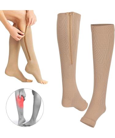 Sungooyue Compression Socks - 2 Pack Zippered Support Stockings Open Toe Elastic Leg & Foot Rest | Perfect for Comfort & Recovery - Buy Online on GoSupps.com
