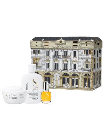 Alfaparf Milano Semi di Lino Diamond Illuminating Gift Set for Color Treated Hair - Sulfate Free Shampoo Mask and Cristalli Liquidi Hair Oil Serum - Adds Shine and Softness - Salon Quality