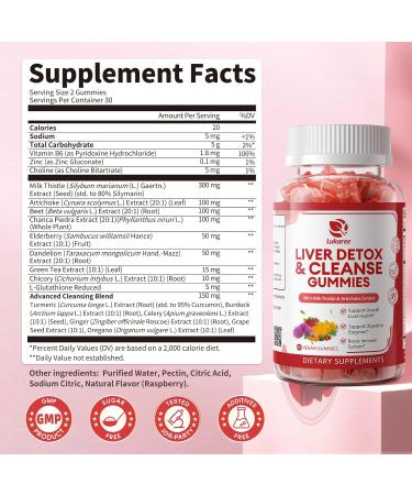 2 Pack Lukaree Liver Cleanse Detox & Repair Gummies | Sugar-Free Milk Thistle Supplement w/Artichok & L-Glutathione - Ultra-Concentrated Herbal Liver Support for Men & Women -Vegan 60 Count - Buy Online on GoSupps.com