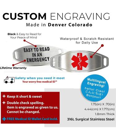 Stainless Steel Medical Alert Bracelet with Free Custom Engraving - Red Curb Chain - 8.5in - Buy Online on GoSupps.com
