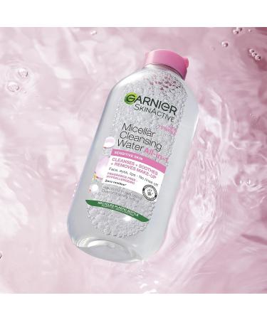 Garnier Micellar Cleansing Water 400ml for Sensitive Skin - Gentle Makeup Remover, Fragrance Free - British Skin Foundation Approved - Eco-Friendly Micellar Eco Pads - Unscented - Buy Online on GoSupps.com