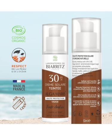 Laboratoires de Biarritz Alga Maris Organic Face Tinted Sunscreen SPF30 50ml - Amber - Buy Online on GoSupps.com