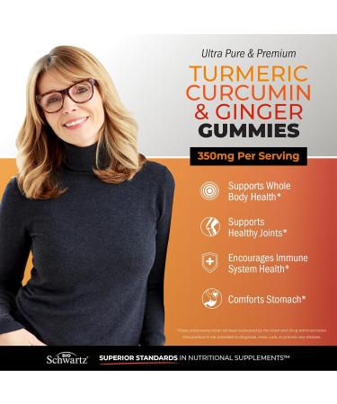 Turmeric Curcumin Ginger Gummies - 120 Count - Vegan Joint Support Supplement - Non-GMO & Made in USA - Peach Flavor - 60 Day Supply - Buy Online on GoSupps.com