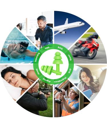 Ear Plugs Noise Reduction 10 Pairs Waterproof Reusable Silicone Earplugs for Sleeping Swimming Shooting Range Motorcycles Work SNR 32db Ear Plugs for Adults & Kids (Green) - Buy Online on GoSupps.com