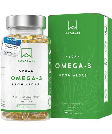 Premium Vegan Omega 3 High Strength 1100 mg - 600 mg DHA and 300 mg EPA per Daily dose of 4 Vegan Omega 3 Capsules- 90 Omega 3 Vegan - with Vitamin E - from Sustainable Plant-Based Algae Oil