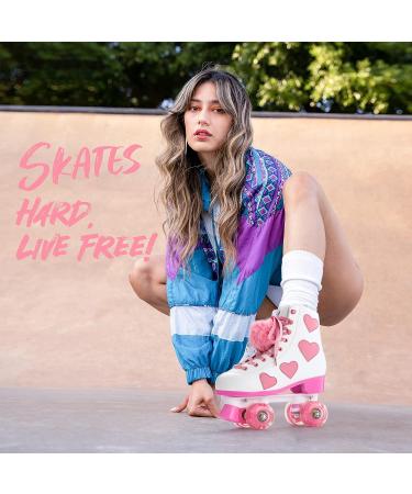 Ruthfot Women's Classic Roller Skates | Light up Wheels, Love Heart Pattern | High-top PU Leather | White - Size 6 - Buy Online on GoSupps.com
