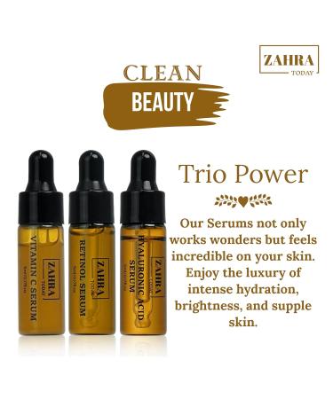 ZAHRA Trio Face Serum Travel Pack - Hyaluronic Acid Vitamin C & Retinol for Anti-Aging Dark Spots & Wrinkles (3 Vials) | International Shipping - Buy Online on GoSupps.com