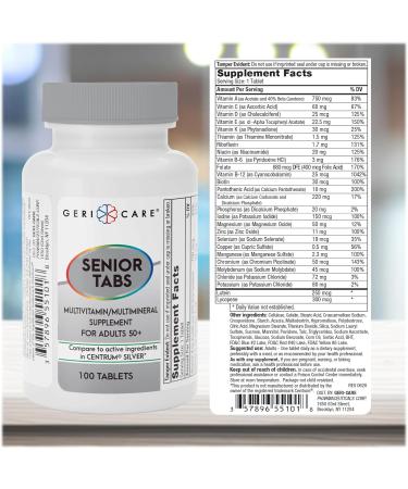 GeriCare Senior Tab 50+ Multivitamin and Minerals Tablets - Immune Support - Age-Defying Nutrition 100 Count (Pack of 2) - Buy Online on GoSupps.com